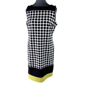 Ellen Tracy Retro 60s Style Black White Polka Dot Sheath Dress Yellow Hem M